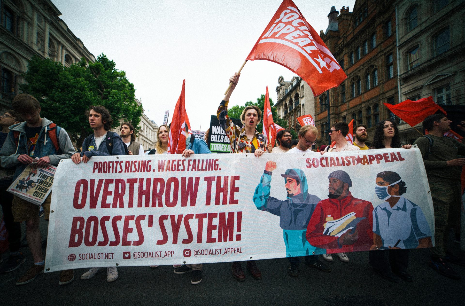 overthrow the bosses system tuc demo red flag